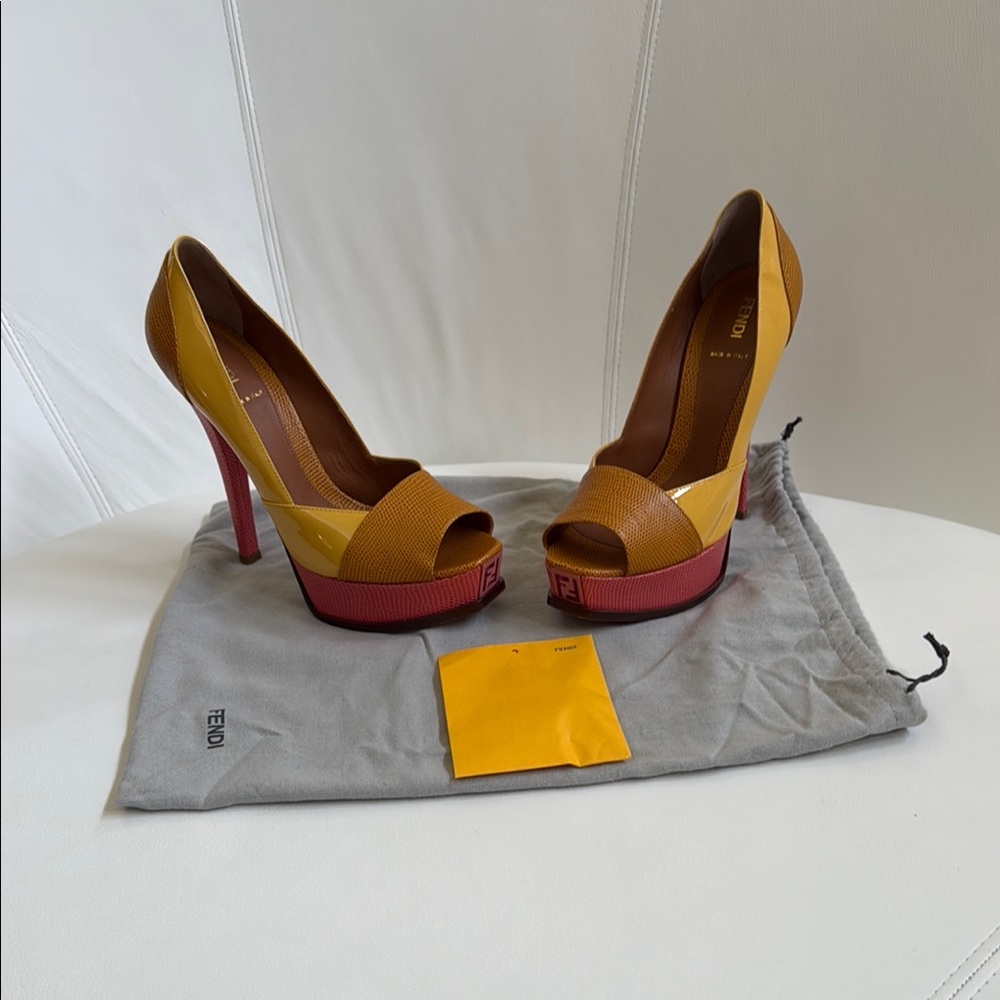 Fendi Yellow, Pink and Brown Stiletto Heels